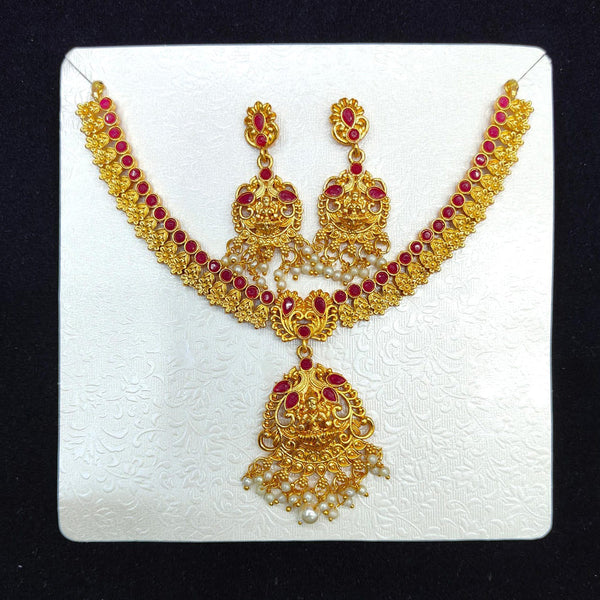 Pooja Bangles Gold Plated Pota Stone And Pearls Temple Necklace Set