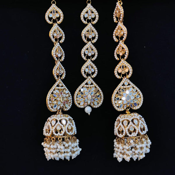 Pooja Bangles Gold Plated Mirror And Pearls Jhumki Earrings With Maangtikka
