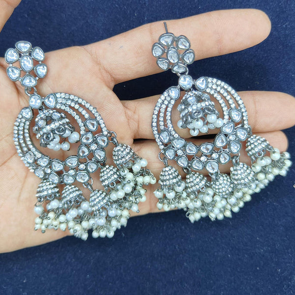 Pooja Bangles Silver Plated Kundan Stone And Pearls Earrings