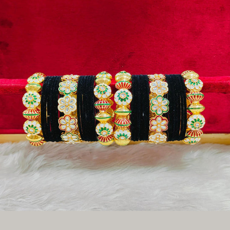 Pooja Bangles Gold Plated Kundan Stone And Velvet Bangles Set