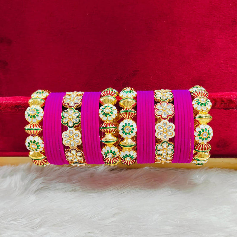 Pooja Bangles Gold Plated Kundan Stone And Velvet Bangles Set