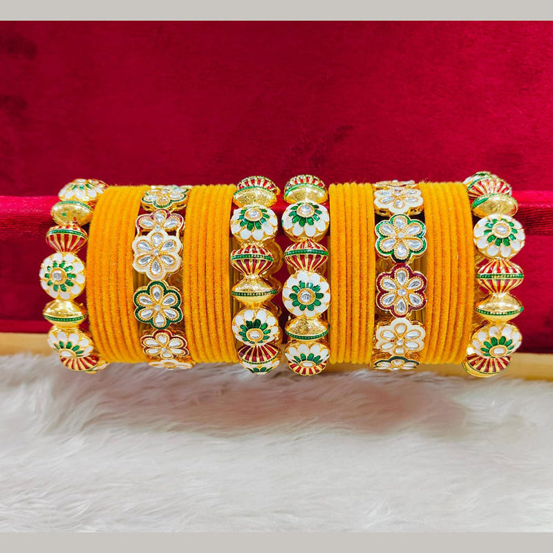 Pooja Bangles Gold Plated Kundan Stone And Velvet Bangles Set