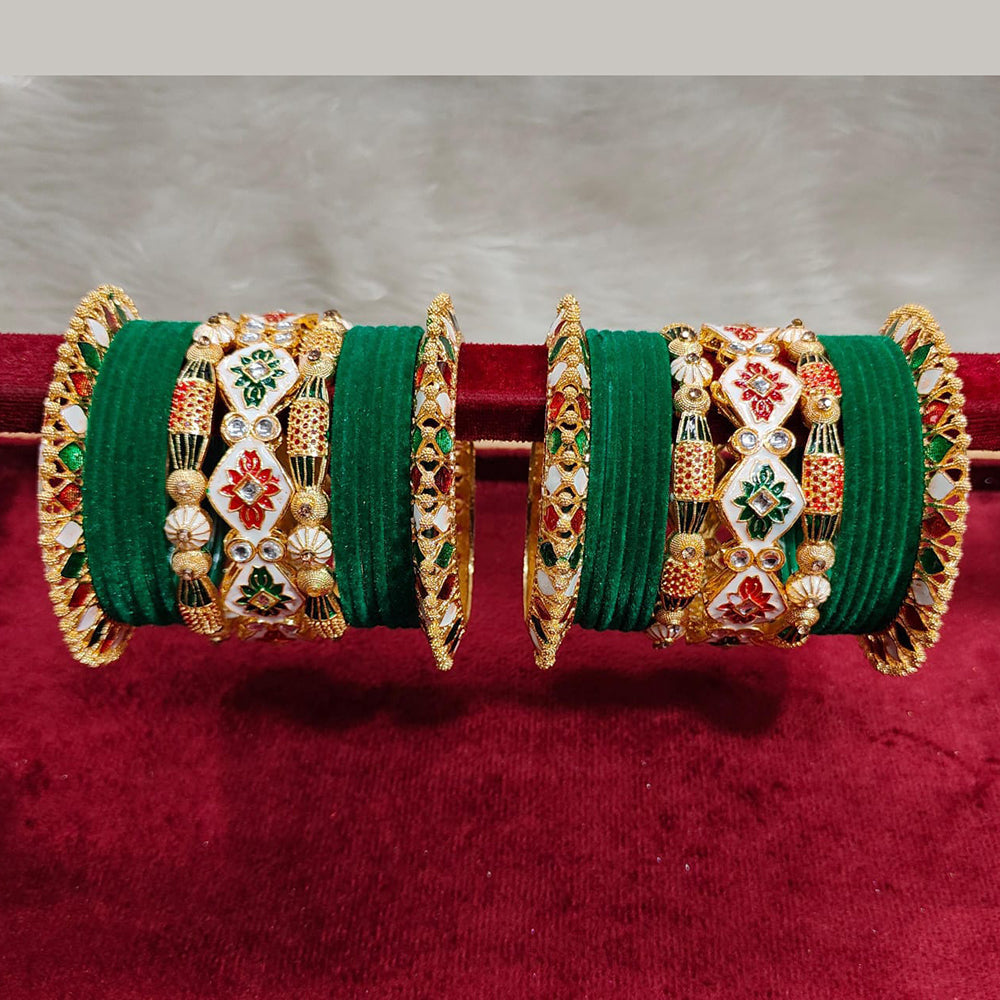 Pooja Bangles Gold Plated Kundan Stone And Velvet Bangles Set