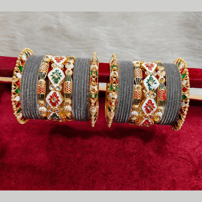 Pooja Bangles Gold Plated Kundan Stone And Velvet Bangles Set