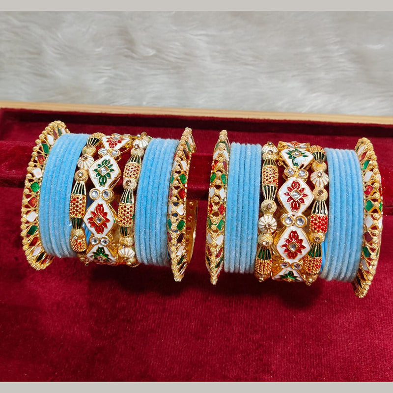 Pooja Bangles Gold Plated Kundan Stone And Velvet Bangles Set