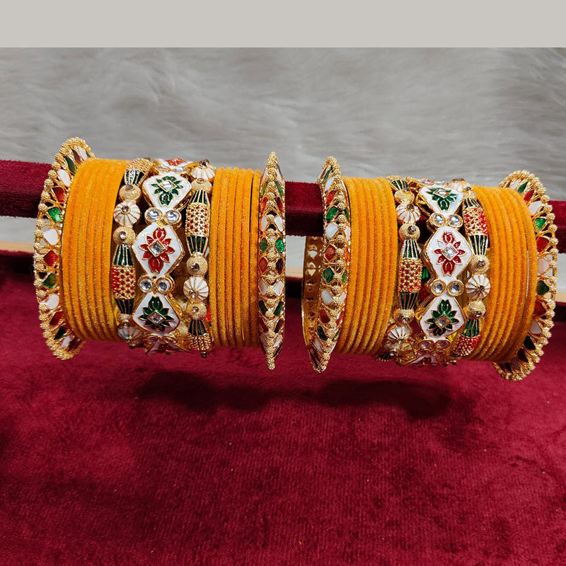 Pooja Bangles Gold Plated Kundan Stone And Velvet Bangles Set