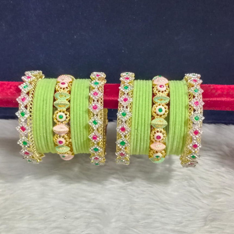 Pooja Bangles Gold Plated Pota Stone And Pearls Velvet Bangles Set