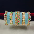 Pooja Bangles Gold Plated Pota Stone And Pearls Velvet Bangles Set