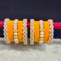 Pooja Bangles Gold Plated Pota Stone And Pearls Velvet Bangles Set