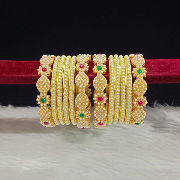 Pooja Bangles Gold Plated Pota Stone And Pearls Bangles Set