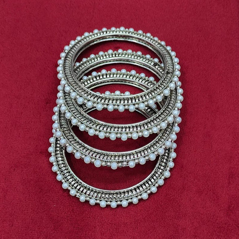 Pooja Bangles Silver  Plated Pearl  Bangle Set