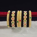 Pooja Bangles Gold Plated Pota Stone And Pearls Velvet Bangles Set