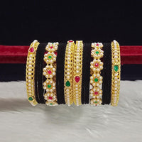 Pooja Bangles Gold Plated Pota Stone And Pearls Velvet Bangles Set