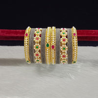 Pooja Bangles Gold Plated Pota Stone And Pearls Velvet Bangles Set