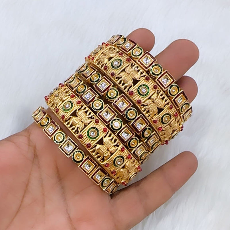 Pooja Bangles Gold Plated Kundan Stone And Meenakari Bangles Set