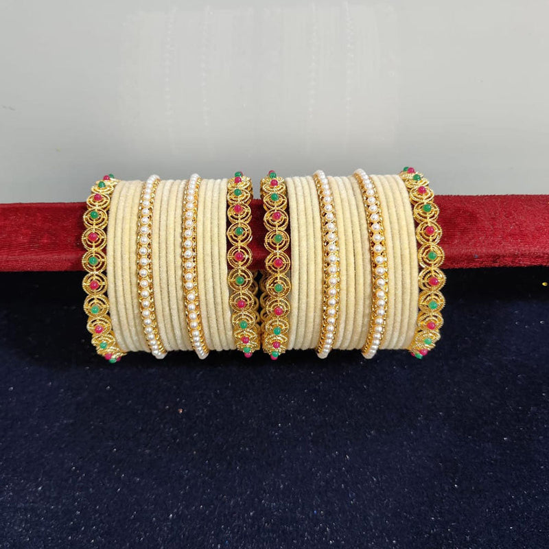 Pooja Bangles Gold Plated Pearls Velvet Bangles Set