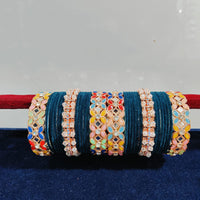 Pooja Bangles Rose Gold Plated Crystal Stone And Mirror Velvet Bangles Set