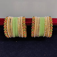 Pooja Bangles Gold Plated Pearls Velvet Bangles Set