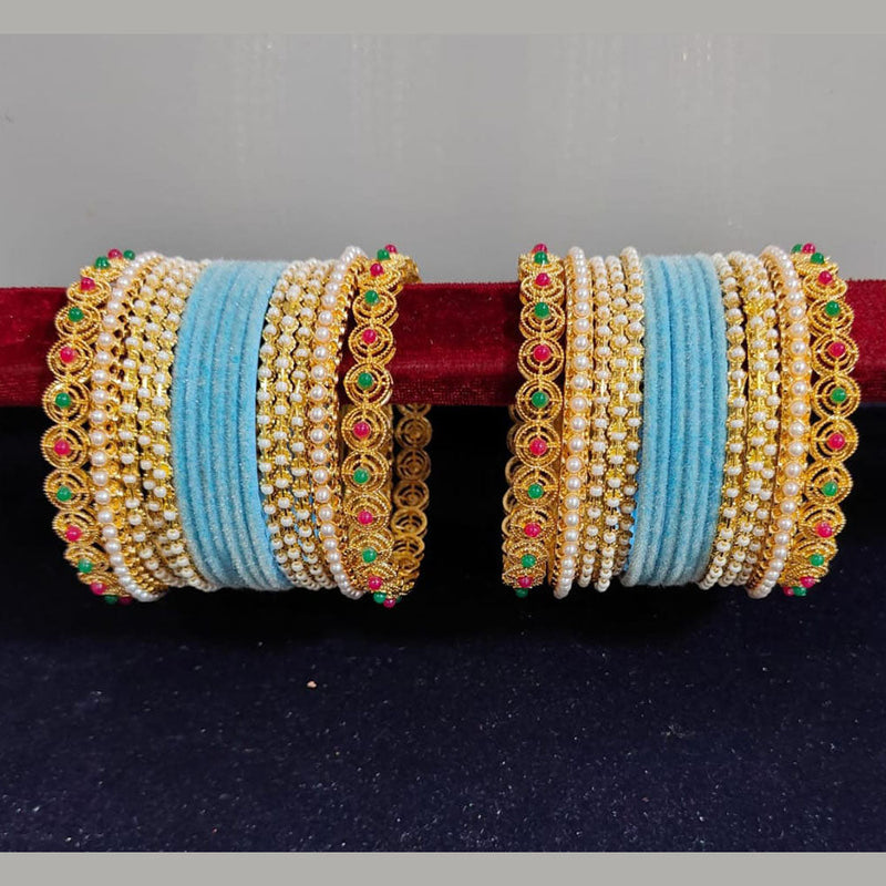 Pooja Bangles Gold Plated Pearls Velvet Bangles Set