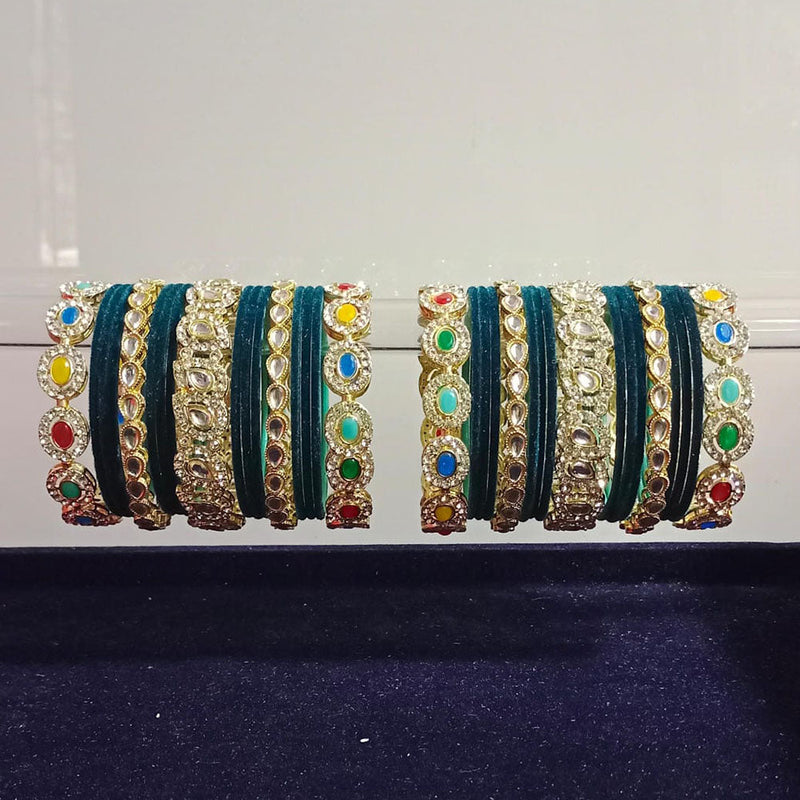 Pooja Bangles Gold Plated Kundan Stone Velvet Bangles Set