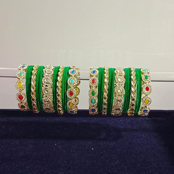 Pooja Bangles Gold Plated Kundan Stone Velvet Bangles Set