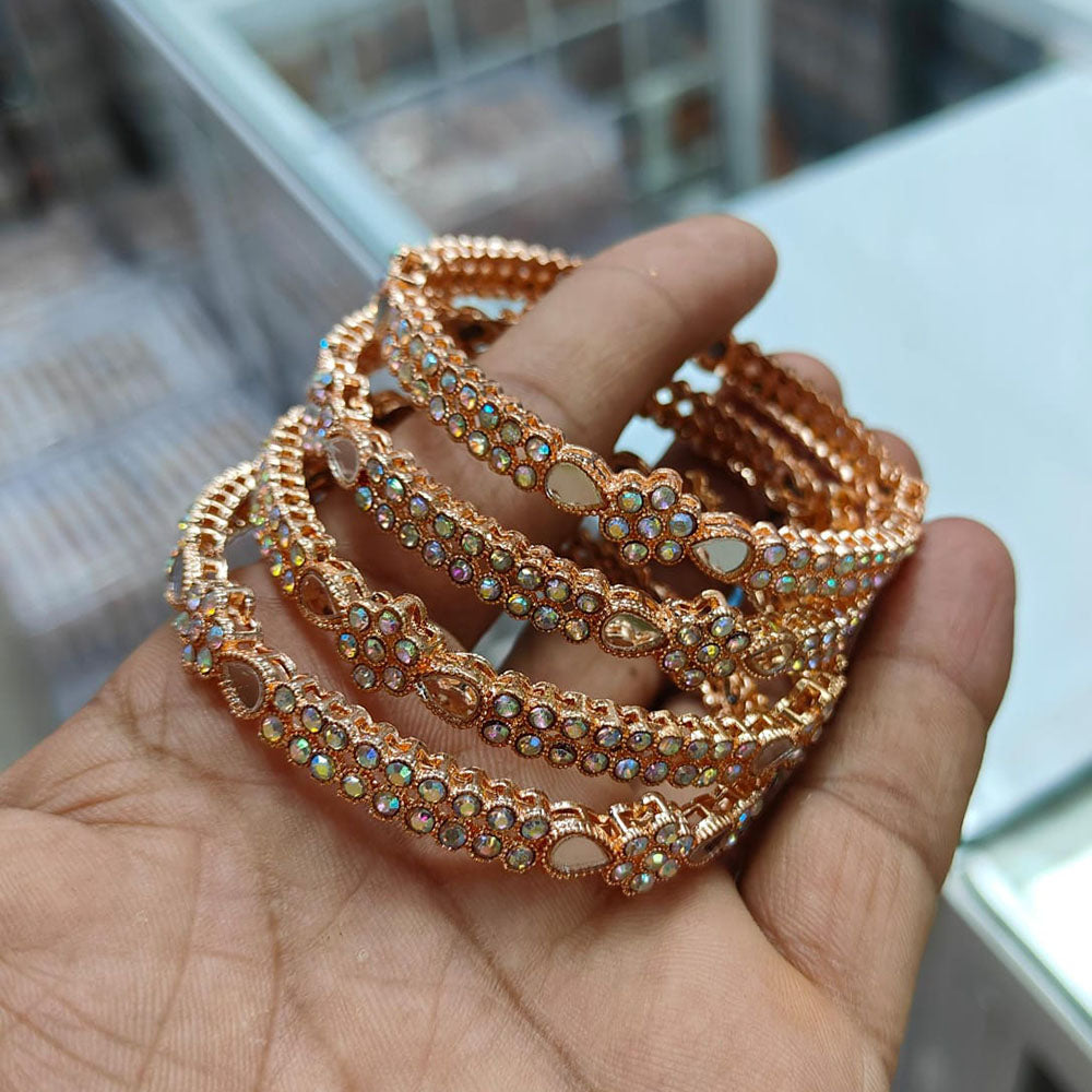 Pooja Bangles Rose Gold Plated Austrian Stone And Mirror Bangles Set