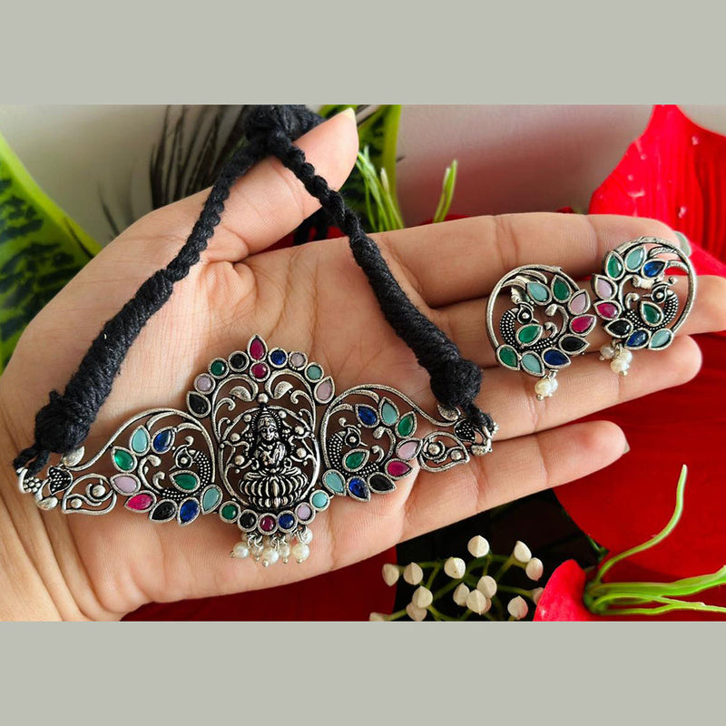 Pooja Bangles Oxidised Plated Pota Stone Temple Choker Necklace Set