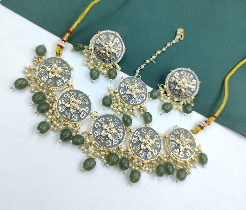 Pooja Bangles Gold Plated Kundan And Meenakari Choker Necklace Set