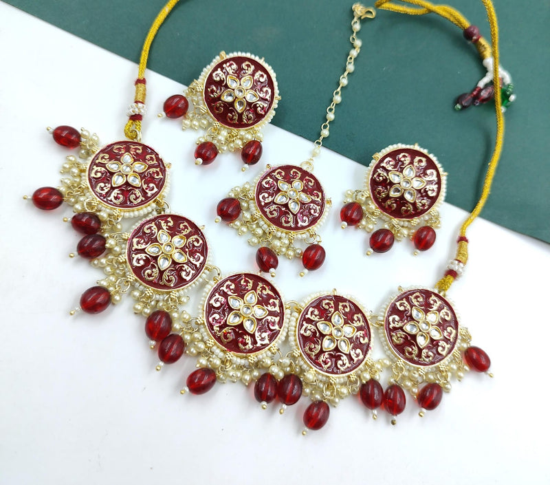 Pooja Bangles Gold Plated Kundan And Meenakari Choker Necklace Set