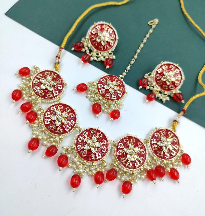 Pooja Bangles Gold Plated Kundan And Meenakari Choker Necklace Set