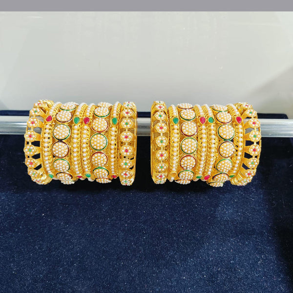 Pooja Bangles Gold Plated Pearl And Pota Stone Bangle Set