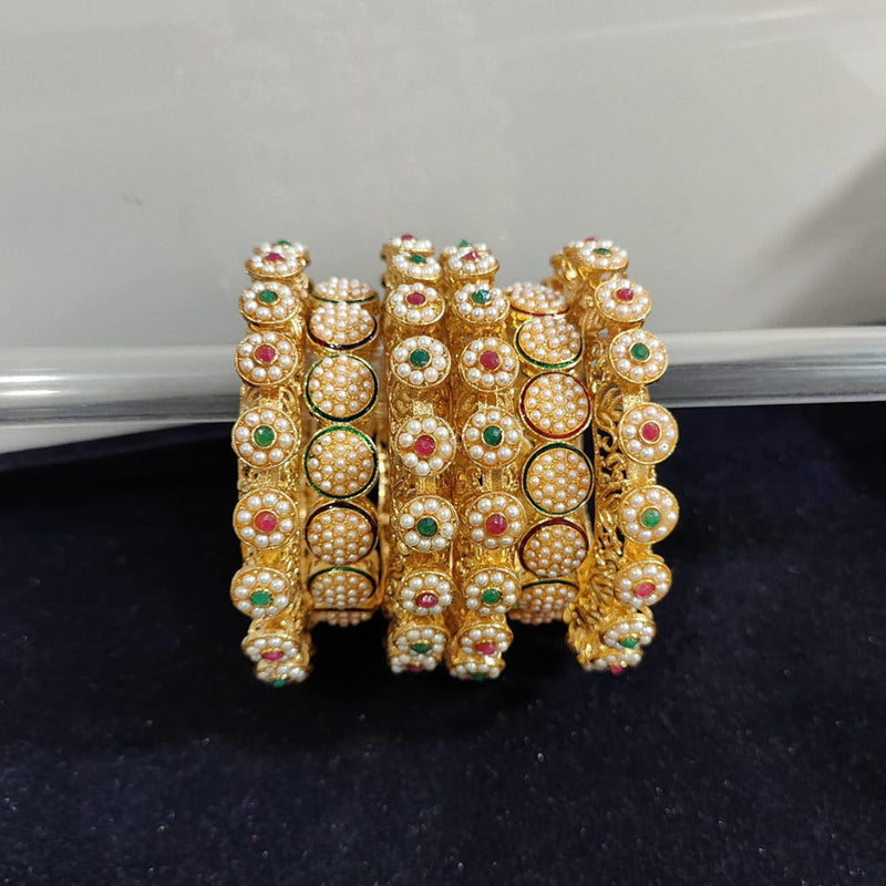 Pooja Bangles Gold Plated Pearl And Pota Stone Bangle Set