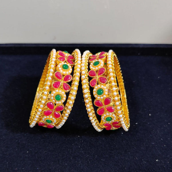 Pooja Bangles Gold Plated Crystal Stone And Pearls Bangles Set