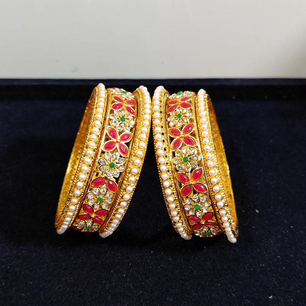 Pooja Bangles Gold Plated Crystal Stone And Pearls Bangles Set