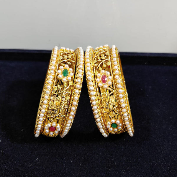 Pooja Bangles Gold Plated Crystal Stone And Pearls Bangles Set