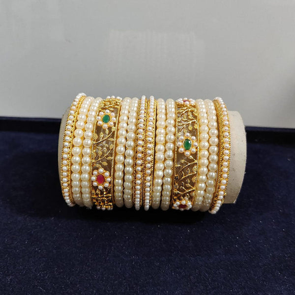 Pooja Bangles Gold Plated Crystal Stone And Pearls Bangles Set