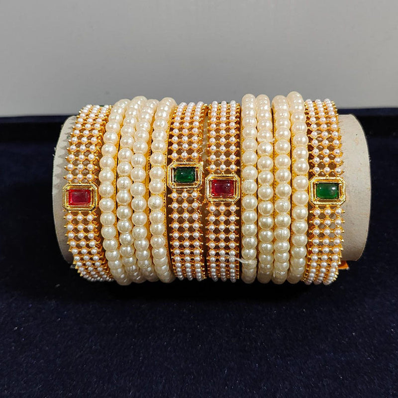 Pooja Bangles Gold Plated Crystal Stone And Pearls Bangles Set