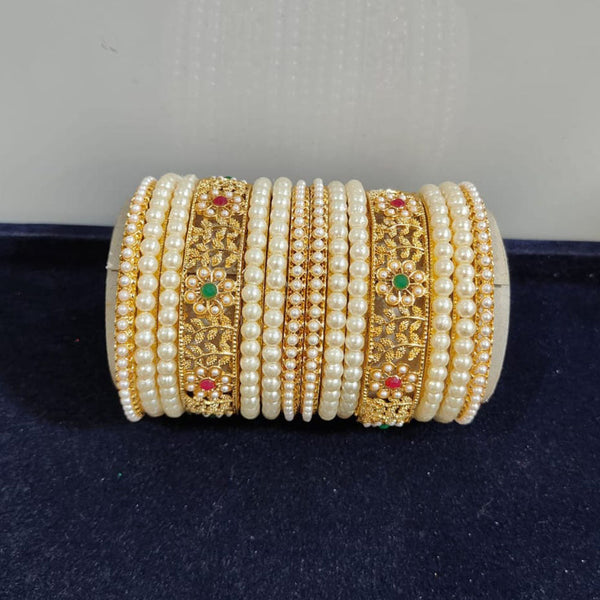 Pooja Bangles Gold Plated Crystal Stone And Pearls Bangles Set