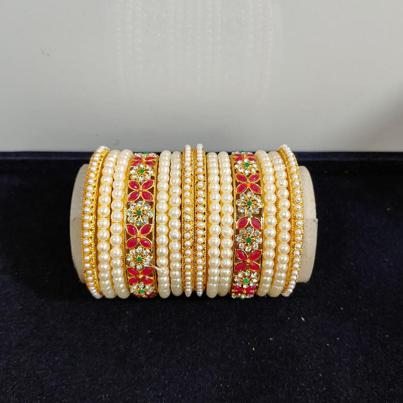 Pooja Bangles Gold Plated Crystal Stone And Pearls Bangles Set