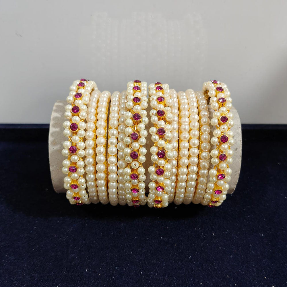 Pooja Bangles Gold Plated Austrian Stone Pearls Bangles Set