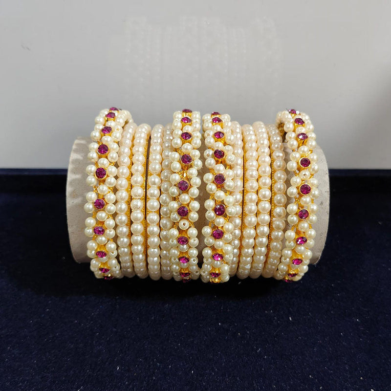 Pooja Bangles Gold Plated Austrian Stone Pearls Bangles Set