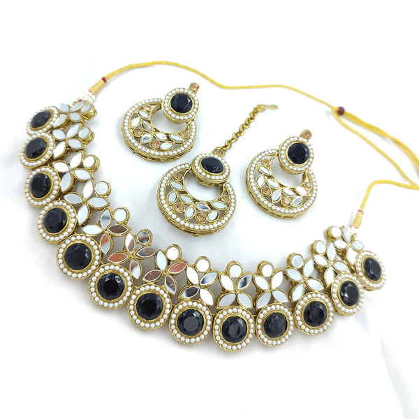 Pooja Bangles Gold Plated Austrian Stone And Mirror Necklace Set