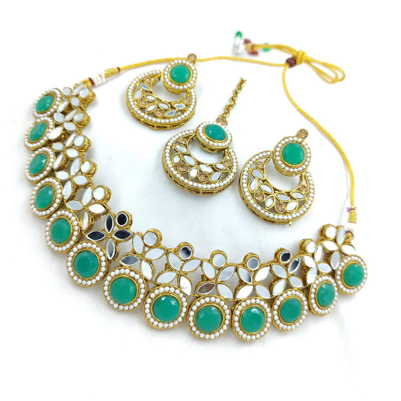 Pooja Bangles Gold Plated Austrian Stone And Mirror Necklace Set