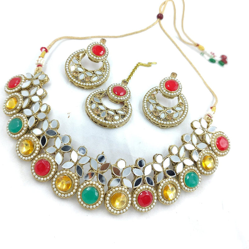 Pooja Bangles Gold Plated Austrian Stone And Mirror Necklace Set