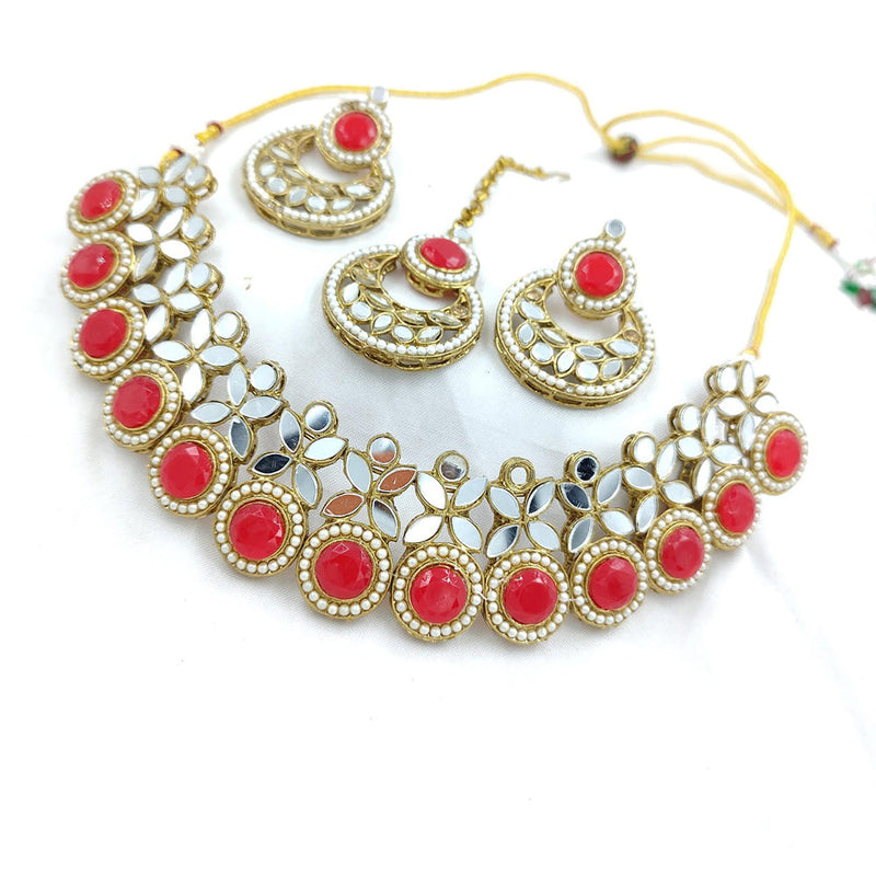 Pooja Bangles Gold Plated Austrian Stone And Mirror Necklace Set