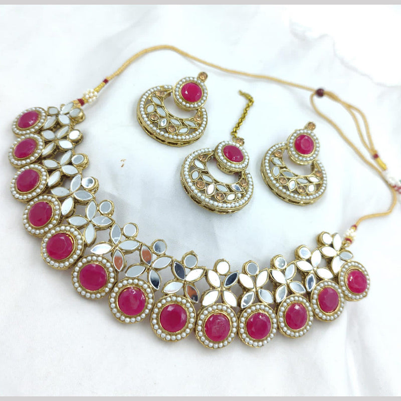 Pooja Bangles Gold Plated Austrian Stone And Mirror Necklace Set