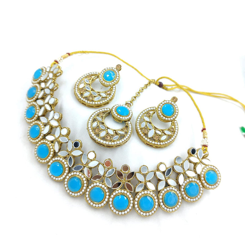 Pooja Bangles Gold Plated Austrian Stone And Mirror Necklace Set