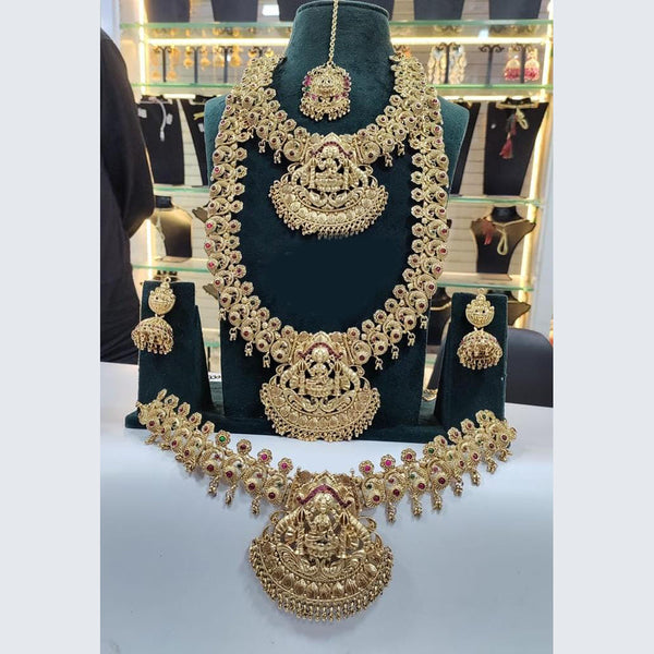 Pooja Bangles Gold Plated Temple And Pearls Bridal Set