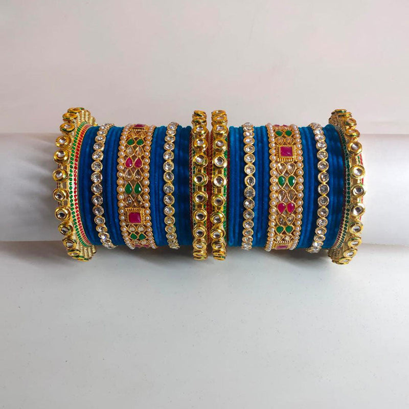 Pooja Bangles Gold Plated Kundan Stone Velvet Bangles Set