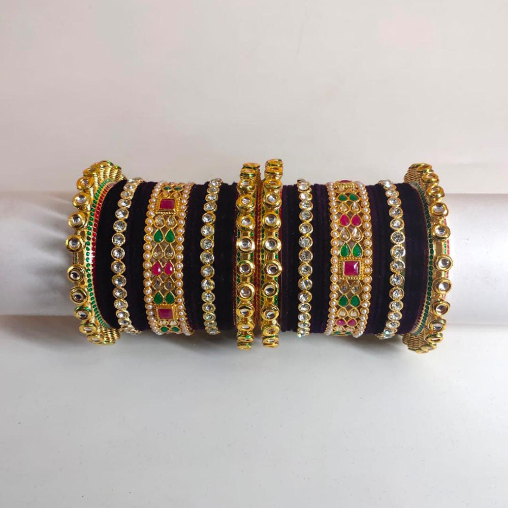 Pooja Bangles Gold Plated Kundan Stone Velvet Bangles Set